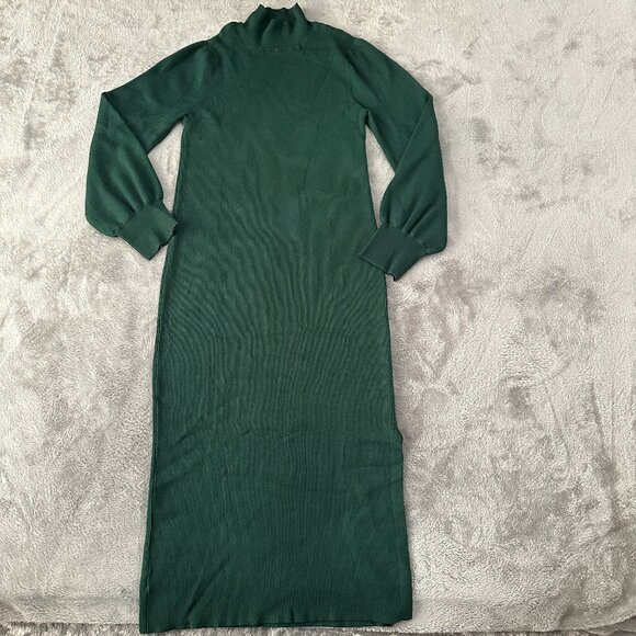 Ann Taylor LOFT Dark Green Mock Neck Sweater Dress XL Midi Maxi - Picture 1 of 7